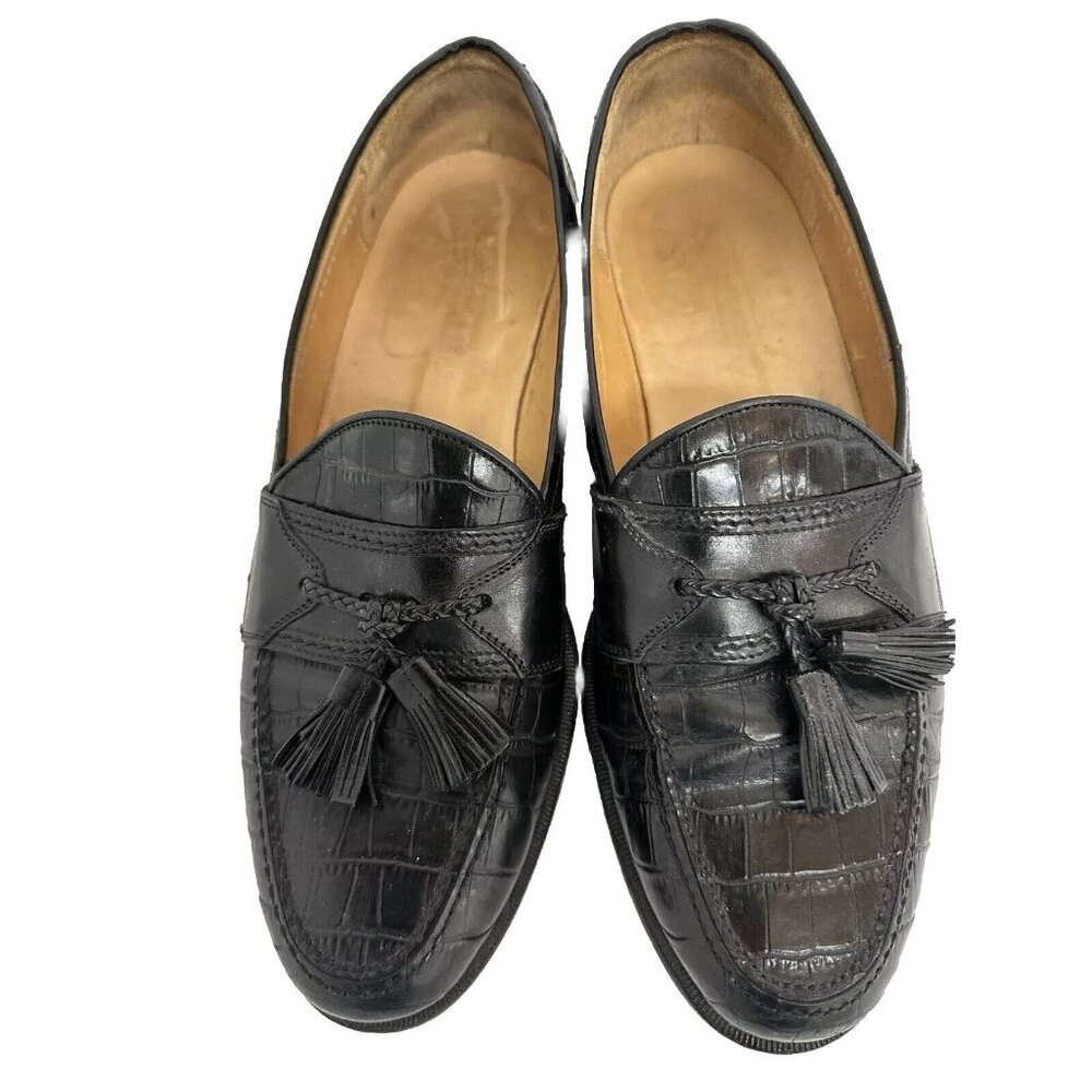 JOHNSTON MURPHY MENS SHOES 9.5 M CELLINI ITALIAN MADE BLACK CROC